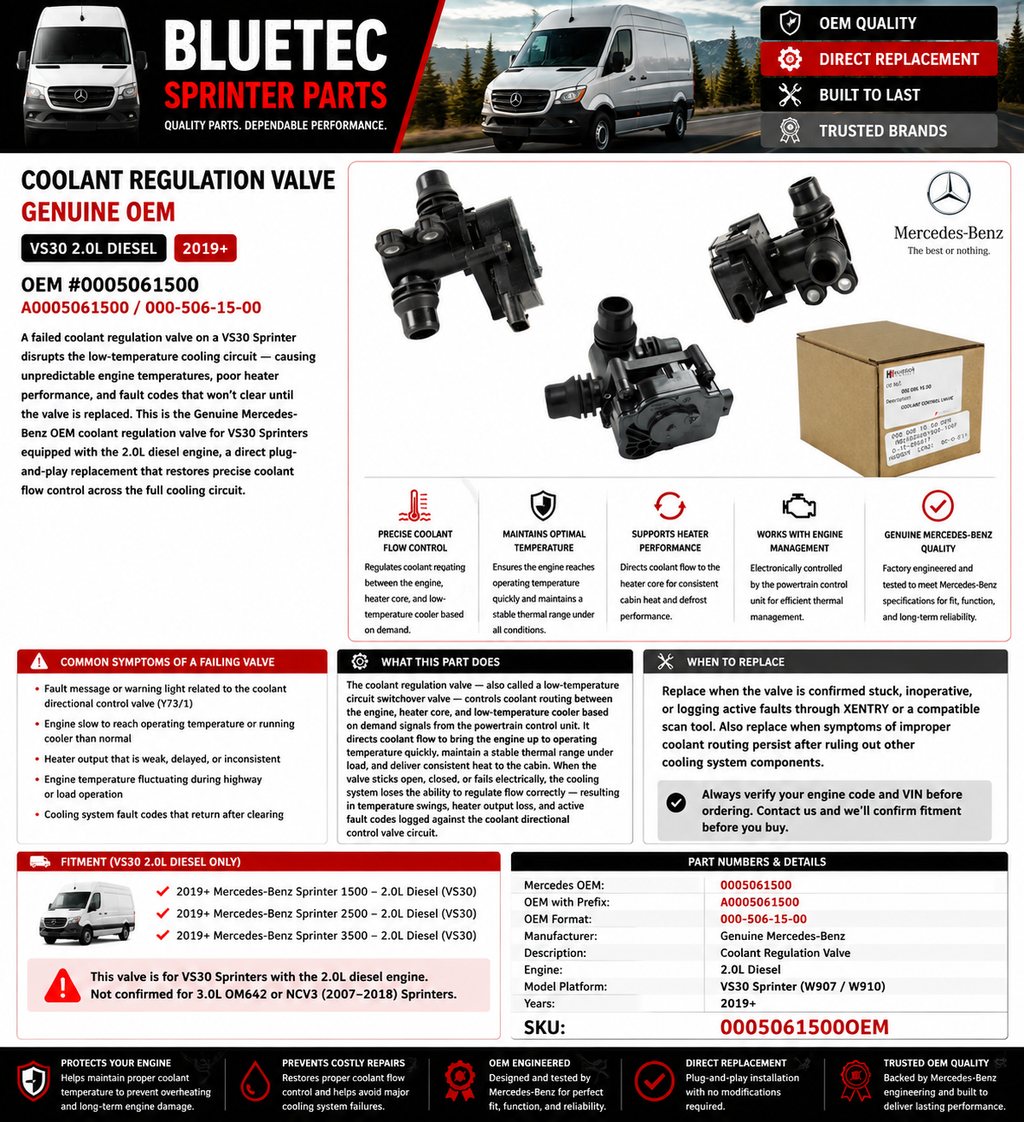 Mercedes Sprinter Coolant Regulation Valve – Genuine OEM | VS30 2.0L Diesel | #0005061500 (2019+)