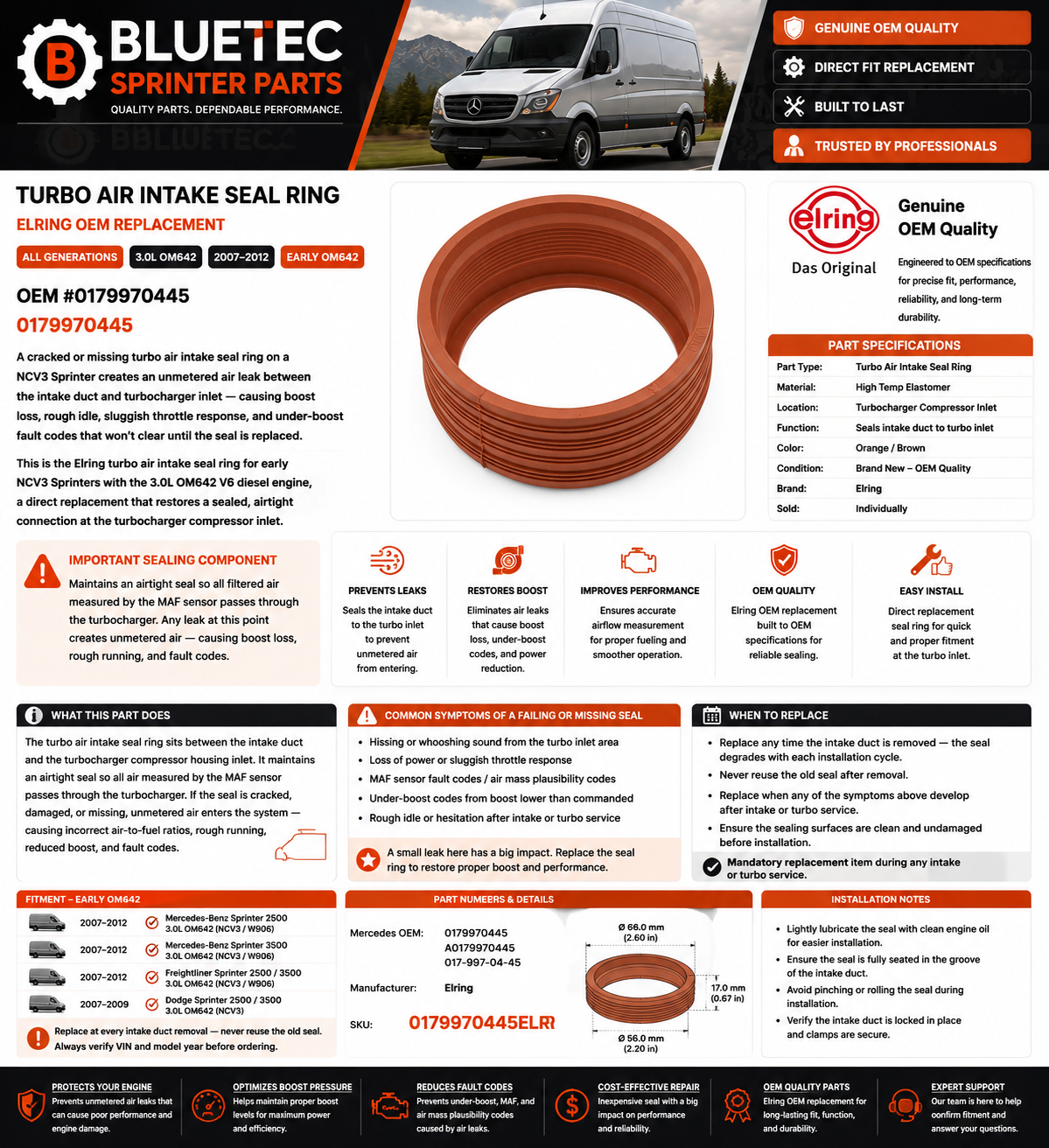 Mercedes Sprinter Turbo Air Intake Seal Ring – Elring | NCV3 3.0L OM642 | #0179970445 (2007–2012)