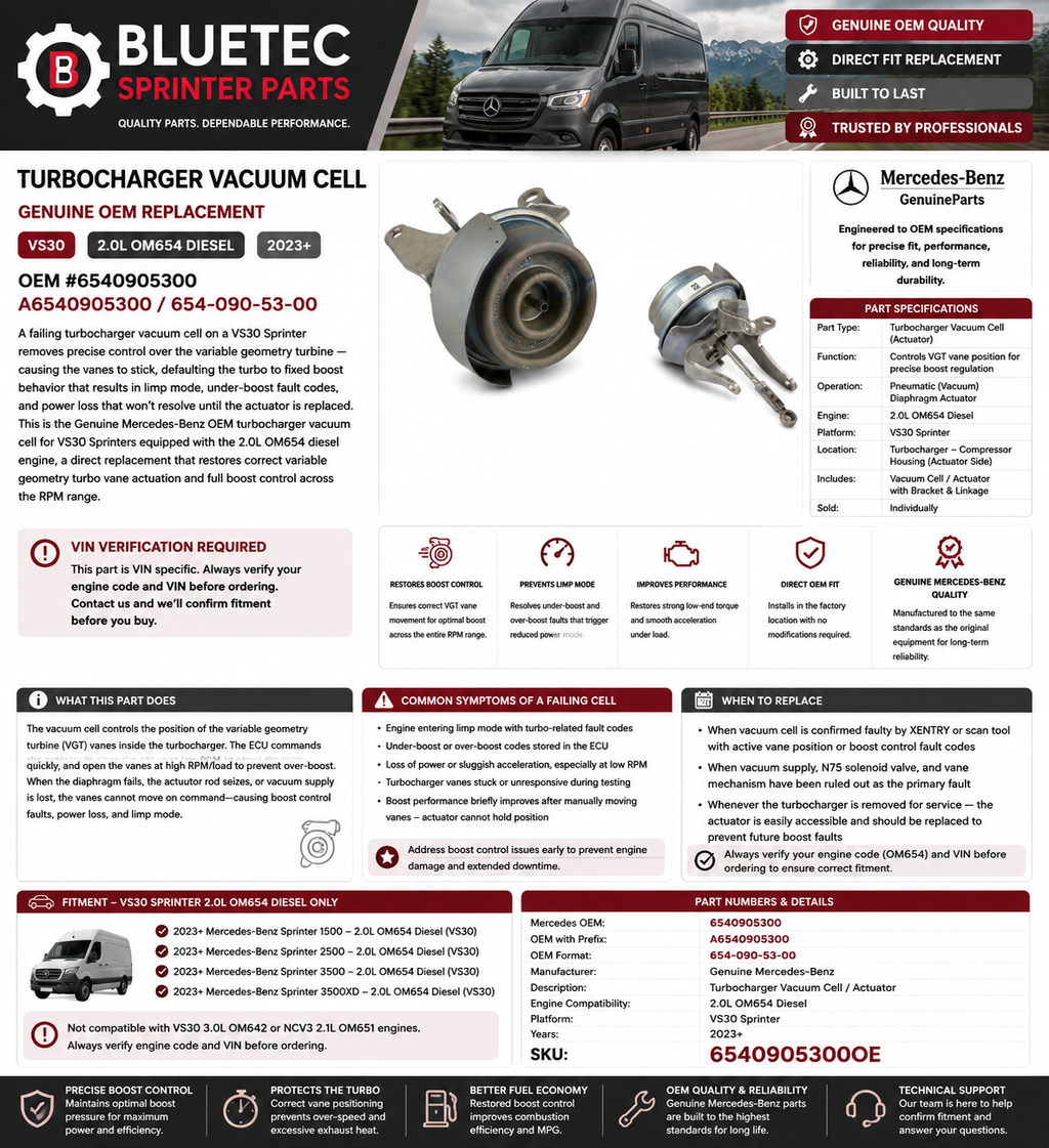 Mercedes Sprinter Turbocharger Vacuum Cell – Genuine OEM | VS30 2.0L OM654 Diesel | #6540905300 (2023+)