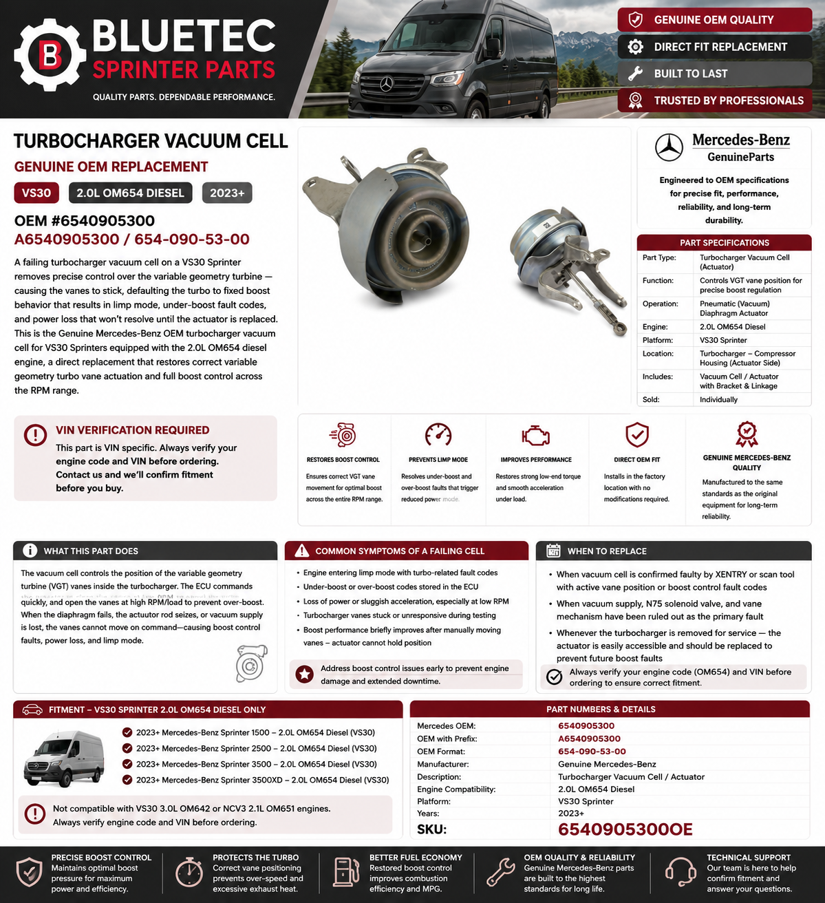 Mercedes Sprinter Turbocharger Vacuum Cell – Genuine OEM | VS30 2.0L OM654 Diesel | #6540905300 (2023+)