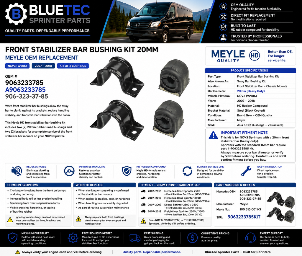 Mercedes Sprinter Front Stabilizer Bar Bushing Kit 20mm – Meyle | NCV3 | #9063233785 (2007–2018)
