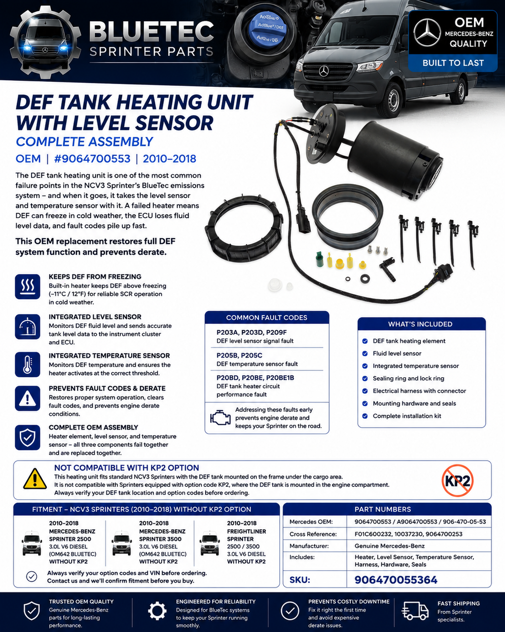 Mercedes Sprinter DEF Tank Heating Unit with Level Sensor – OEM | #9064700553 (2010–2018)