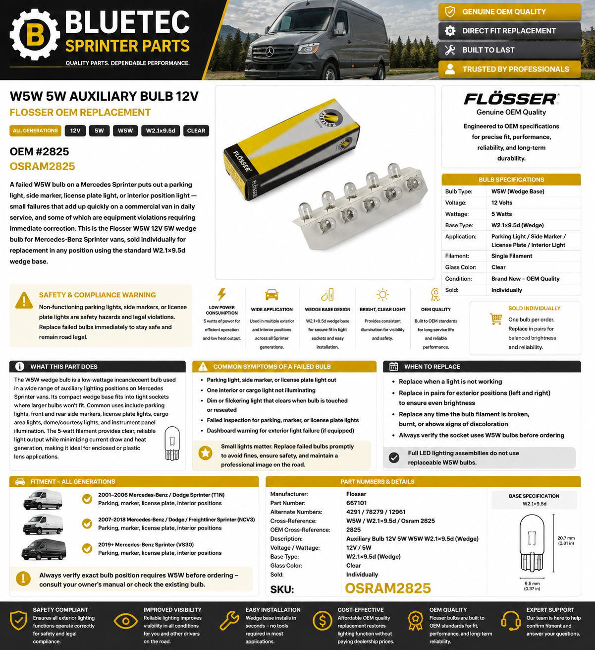 Mercedes Sprinter W5W 5W Auxiliary Bulb – Flosser | All Generations | #2825